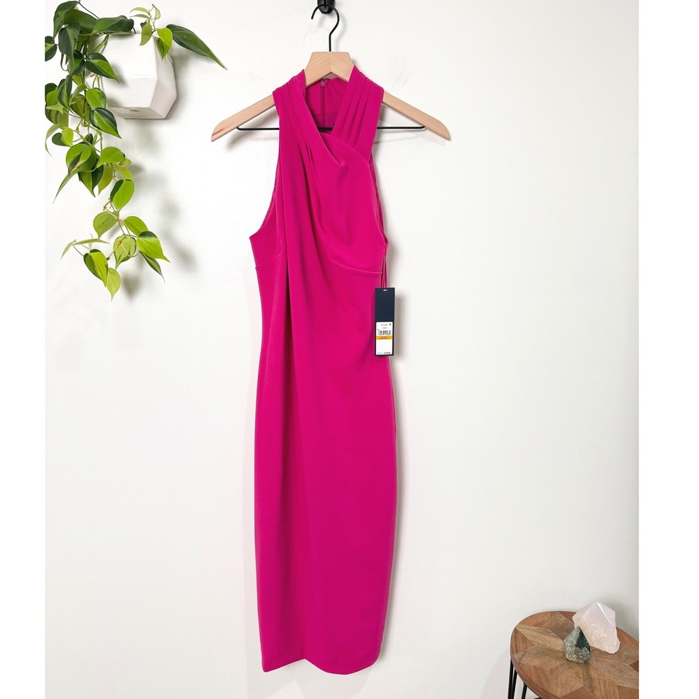 Rachel Rachel Roy Fuchsia Halter Neck Sheath Dress Pink S Cocktail Barbiecore